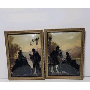Set Of 2 Silhouettes Painted On Convex Glass